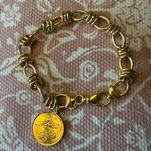 Vintage Italian chunky gold tone bracelet with Lire coin pendant 1986